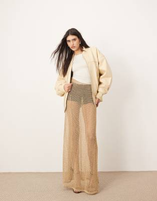 ARRANGE - Jupe longue et fluide en maille ajourée effet métallisé - Doré