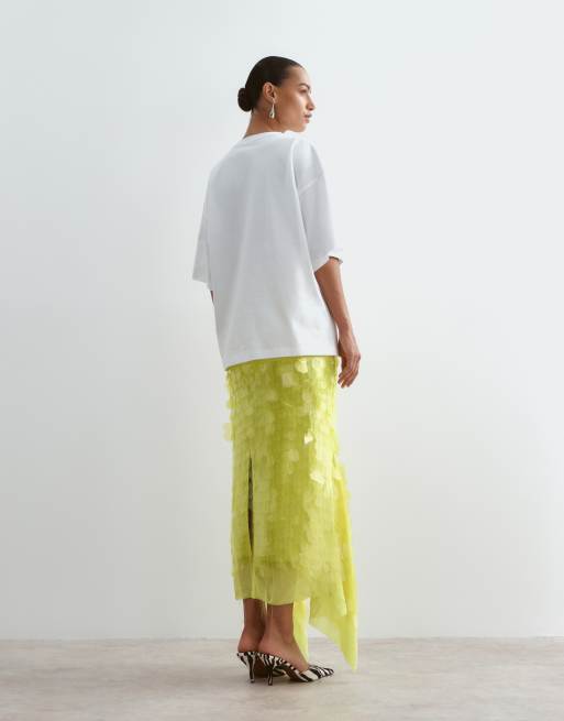 ARRANGE jupe midi à sequins, ourlet à découpe carrée, vert lime, 4 de 5