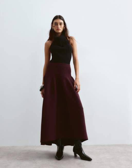 ARRANGE jupe midi en maille à coupe tulipe couleur lie-de-vin, 3 de 5