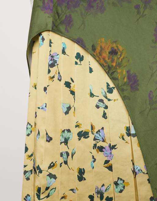 ARRANGE - Jupe plissée mi-longue en satin mélangé avec imprimé fleuri effet raccordé, 2 de 5