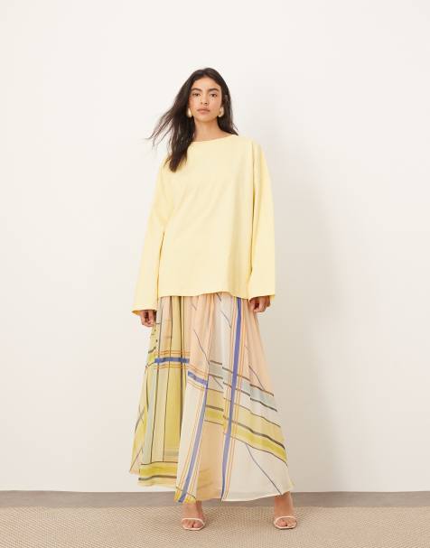 ARRANGE tiered maxi skirt with tie waist in check print