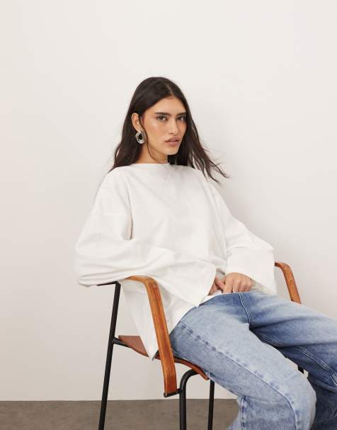 ARRANGE - Katoenen oversized T-shirt met lange mouwen in wit - view 1