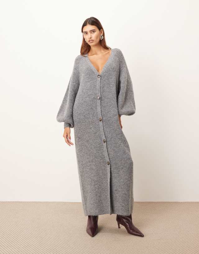 ARRANGE knit balloon sleeves button up maxi dress in gray