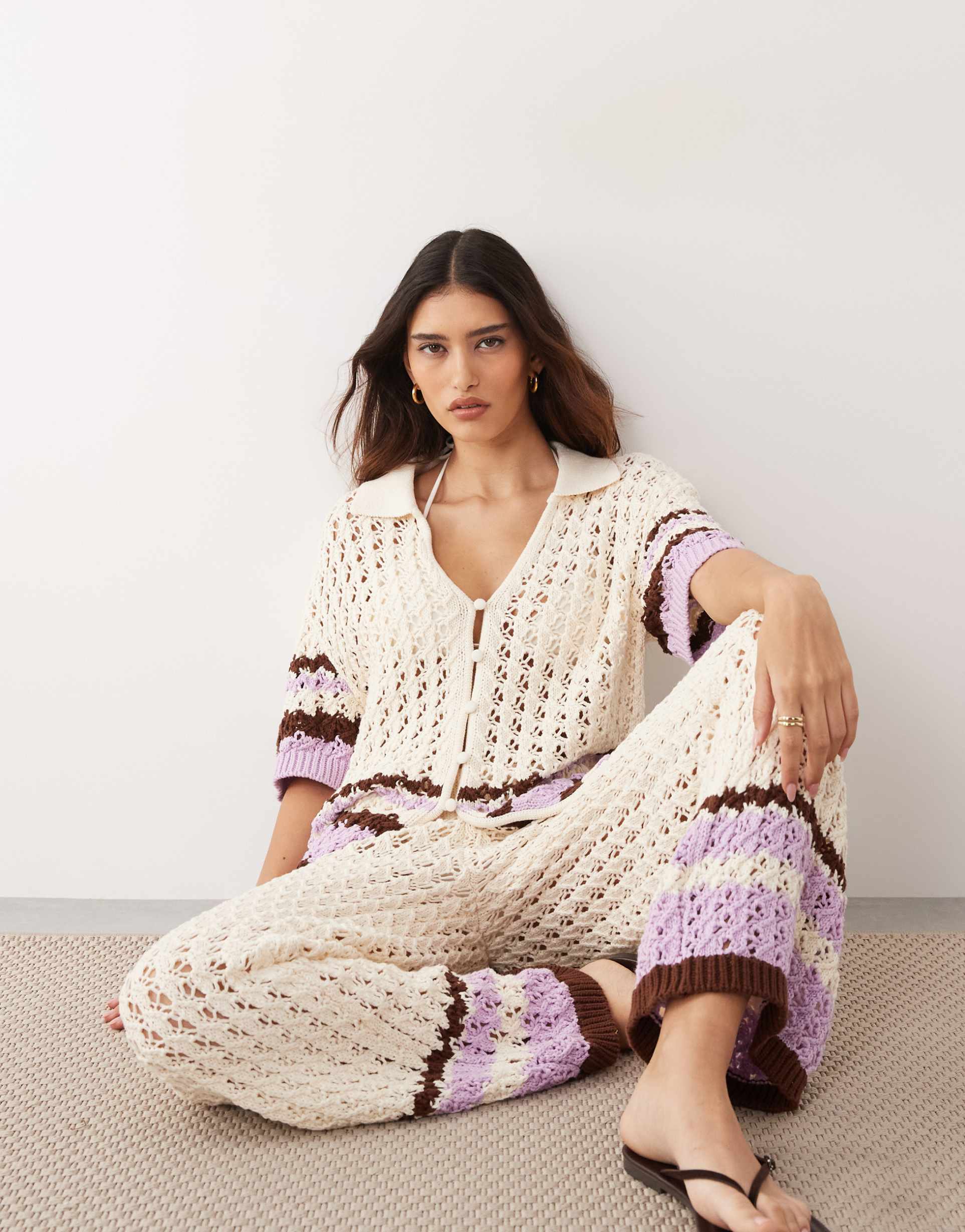 arrange knit shirt in cream - part of a set