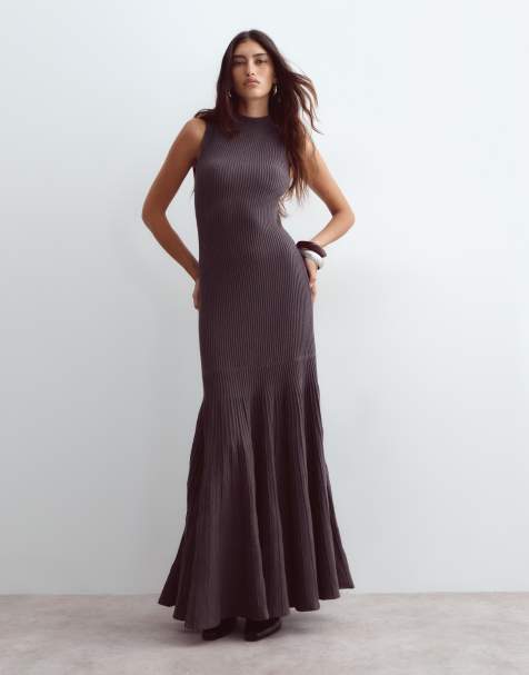 ARRANGE knit sleeveless ribbed maxi dress in charcoal - view 1