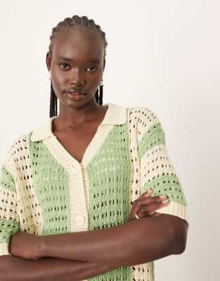 Arrange Knit Vertical Stripe Oversized Shirt In Green