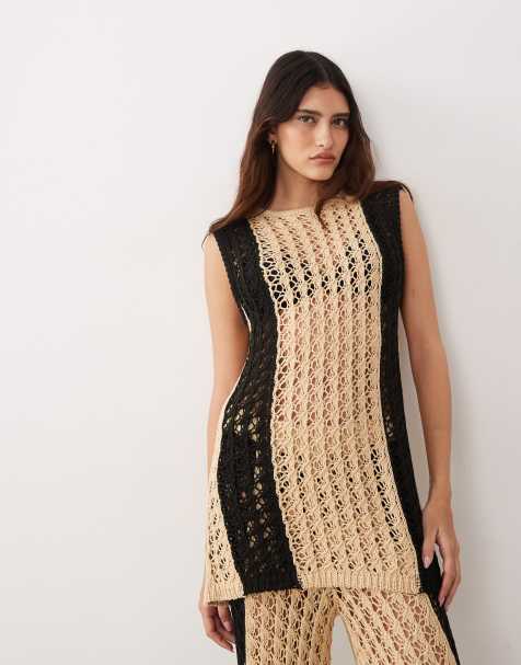 ARRANGE knitted longline top in black and cream contrast (part of a set) - view 1