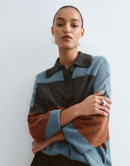 ARRANGE knitted oversized grandad shirt in stripe, 3 of 5