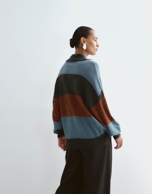 ARRANGE knitted oversized grandad shirt in stripe, 4 of 5