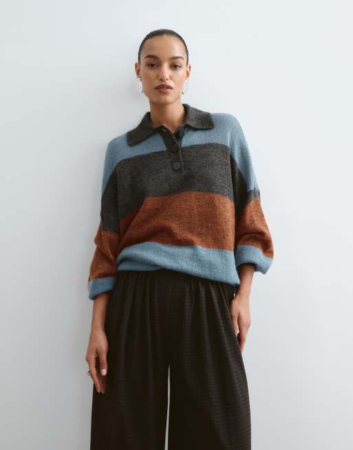 ARRANGE knitted oversized grandad shirt in stripe, 5 of 5