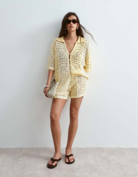 ARRANGE knitted shirt and shorts set in contrast buttermilk - view 1
