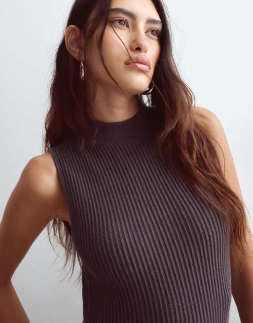ARRANGE knitted sleeveless ribbed maxi dress in charcoal, 2 of 4