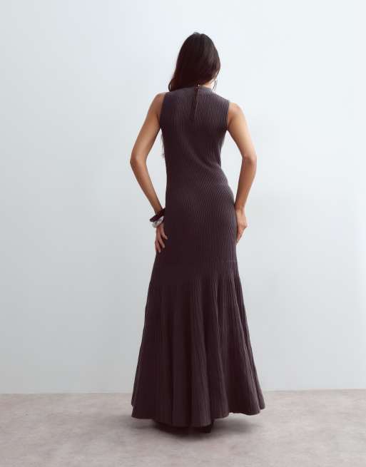 ARRANGE knitted sleeveless ribbed maxi dress in charcoal, 3 of 4