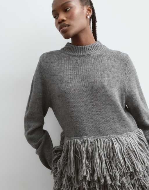 ARRANGE knitted sweater with fringe hem in gray, 5 of 5