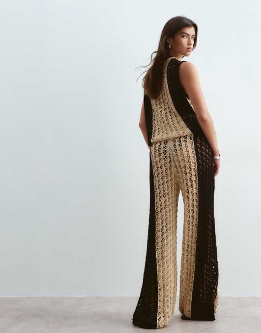 ARRANGE knitted trousers co-ord in black and cream contrast, 3 of 5