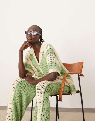 ARRANGE ARRANGE knitted vertical stripe oversized shirt co-ord in green