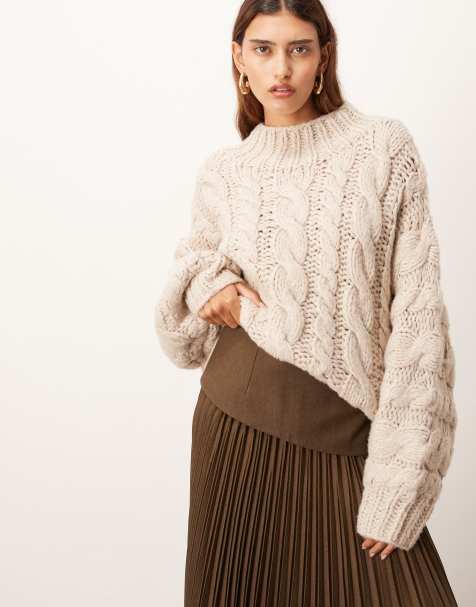 ARRANGE chunky cable hand knit oversized jumper in cream