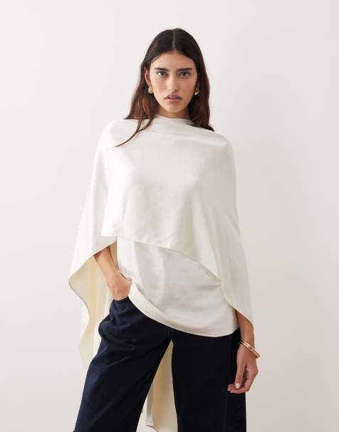 ARRANGE satin underlay cape top in cream
