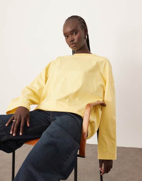 ARRANGE - Kærnemælksgul oversized t-shirt med lange ærmer i bomuld - view 1