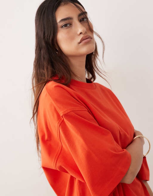 ARRANGE – Kurzärmliges Oversize-T-Shirt aus hochwertiger, schwerer Baumwolle in Rot, 3 von 4