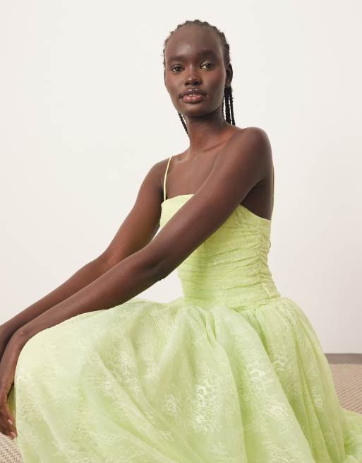 ARRANGE  lace corset detail midi dress with full skirt in apple green