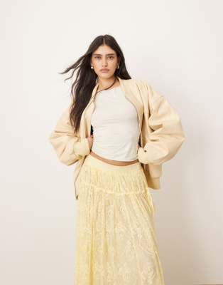 Arrange Lace Drawstring Detail Volume Maxi Skirt In Yellow