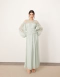 [ARRANGE] ARRANGE lace insert drop waist blouson sleeve trapeze maxi dress in light blue 4 Light Blue
