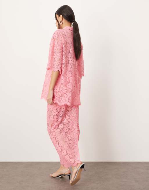 ARRANGE lace polo shirt in pink (part of a set), 3 of 4