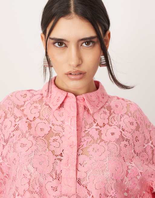 ARRANGE lace polo shirt in pink (part of a set), 4 of 4