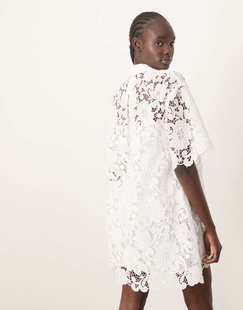 ARRANGE lace polo T-shirt mini dress in white - view 1