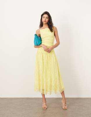 Arrange Lace Ruched Dropped Waist Midi Dress