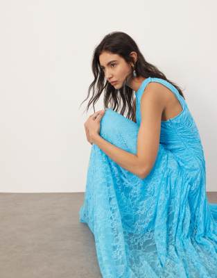 Arrange Lace Ruched Panel Dropped Waist Maxi Dress