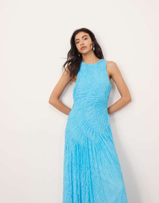 ARRANGE lace ruched panel dropped waist maxi dress in sky blue