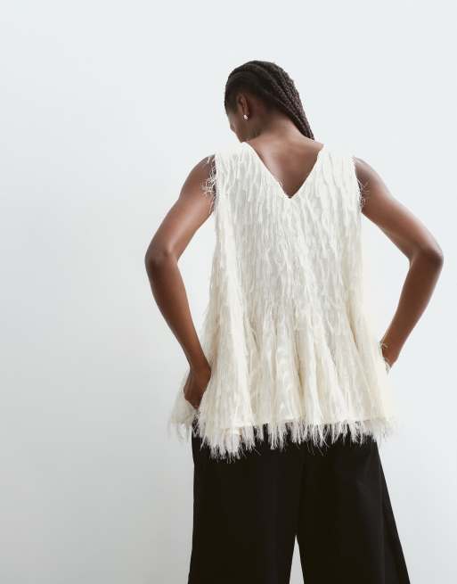 ARRANGE lang peplum-top med frynser over det hele i elfenben, 4 af 5