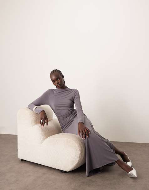 ARRANGE – Langärmliges, drapiertes Maxikleid in Anthrazit - view 1