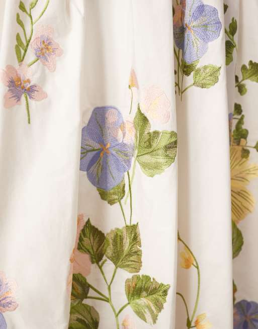 ARRANGE - Lange korsetjurk van katoen met geborduurde bloemen in wit, 2 van 4