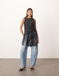 [ARRANGE] ARRANGE lattice handwoven top with fringe hem in black 14 BLACK