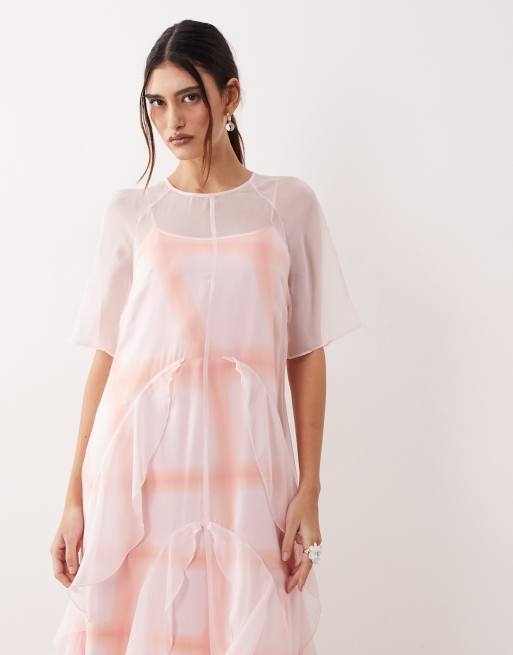 ARRANGE layered ruffle down tiered maxi dress in light pink, 2 of 4