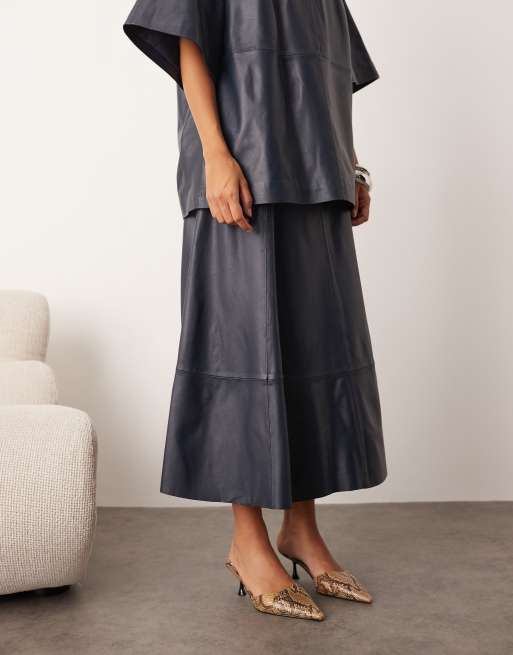 ARRANGE leather full circle skirt in navy - part of a set, 3 of 5