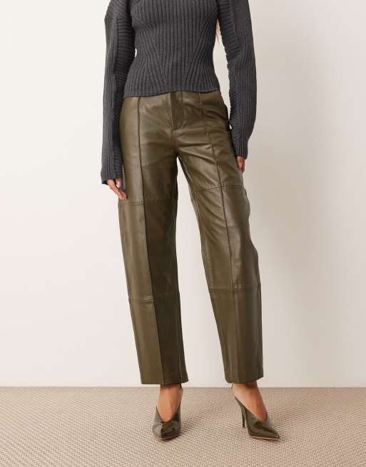 ARRANGE leather slim trouser in olive green, 2 of 5