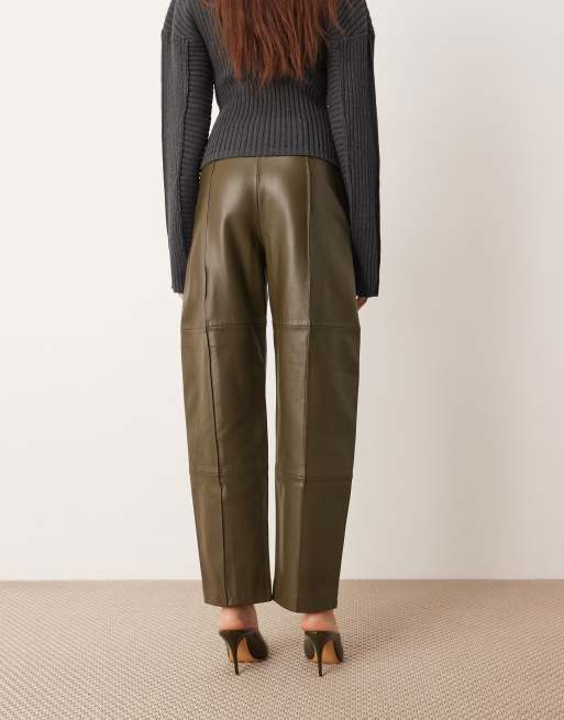 ARRANGE leather slim trouser in olive green, 4 of 5