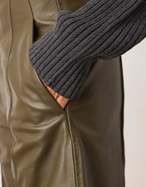 ARRANGE leather slim trouser in olive green, 5 of 5