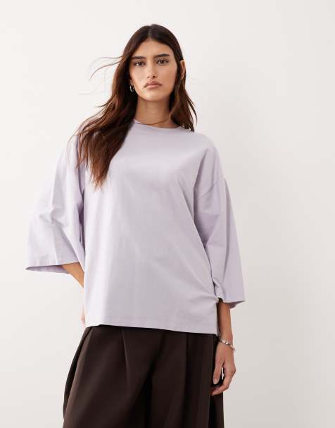 ARRANGE – Liliowy gruby T-shirt o pudełkowym kroju z rękawami 3/4 - view 1