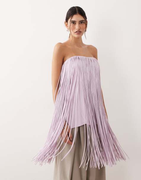 ARRANGE – Liliowy top bandeau z frędzlami - view 1