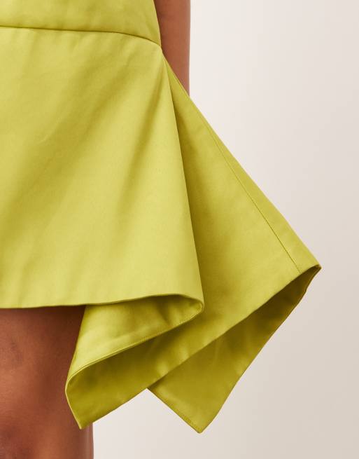 ARRANGE - Limegrøn og struktureret A-form-minikjole i satin, 3 af 4