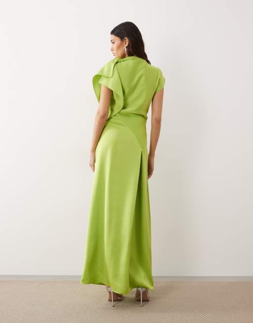 ARRANGE – Limegrön, draperad maxiklänning med slitsade axlar, 3 av 4