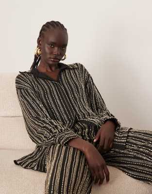 ARRANGE ARRANGE linear beaded oversized shirt co-ord-Black