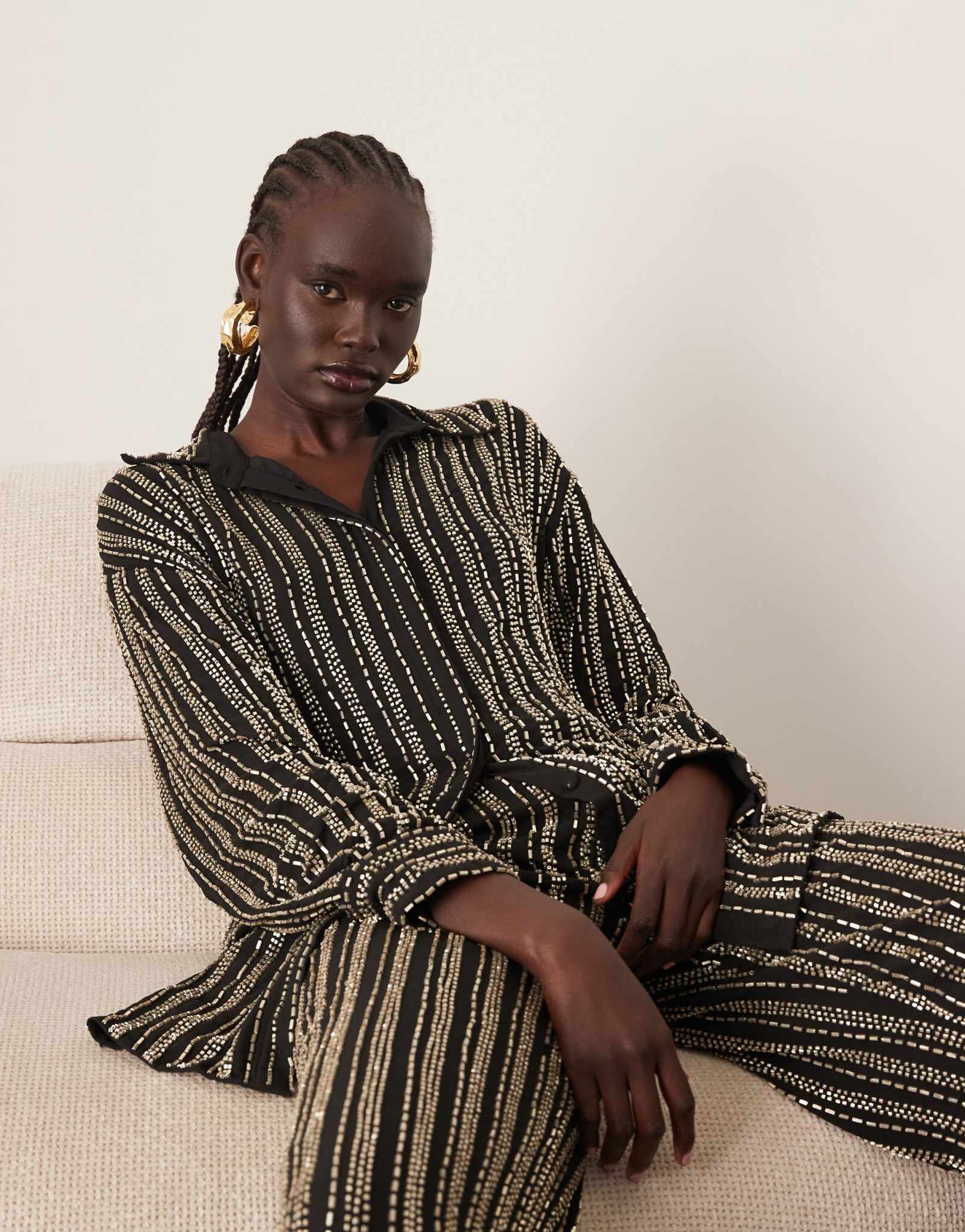 РАСШИТАЯ линейным бисером рубашка оверсайз - часть комплекта