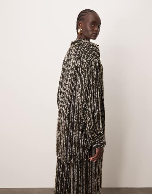 ARRANGE linear beaded oversized shirt - Part of a set-Black