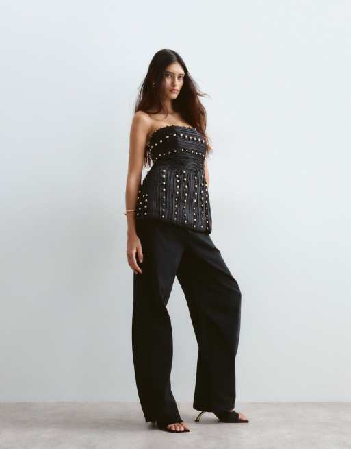 ARRANGE linear beaded structured bandeau top in black, 2 of 4
